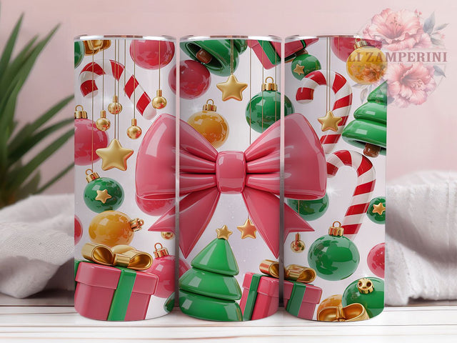 3D Pink Christmas Tree Tumbler, Pink Holiday Tree Wrap, Festive Pink Tree Sublimation, 20oz Christmas Tree Tumbler, Whimsical Pink Holiday Art, Seasonal Pink Tree Mug, Cute Christmas Cup Sublimation Li Zamperini 