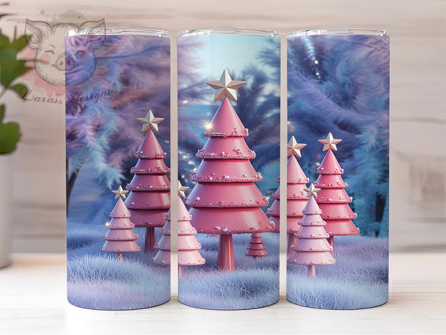 3D Pink Christmas Tree Tumbler, Pink Holiday Wrap, Festive Mug Design, Sublimation Wrap, Cute Winter Gift, Modern Christmas Cup, Sparkly Pink Drinkware Sublimation Lara' s Designs 
