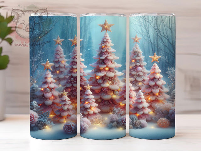 3D Pink Christmas Tree Tumbler, Pink Holiday Wrap, Festive Mug Design, Sublimation Wrap, Cute Winter Gift, Modern Christmas Cup, Sparkly Pink Drinkware Sublimation Lara' s Designs 