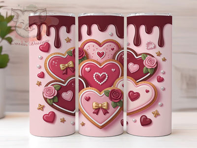 3D Pink Cookie Heart Tumbler, Pink Heart, Valentine Theme, Sweet Love, Romantic Gift, 20Oz Tumbler, Sublimation Wrap Sublimation Lara' s Designs 