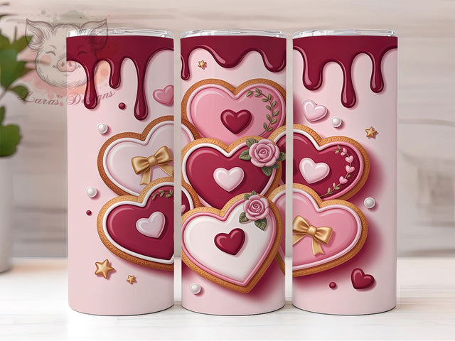 3D Pink Cookie Heart Tumbler, Pink Heart, Valentine Theme, Sweet Love, Romantic Gift, 20Oz Tumbler, Sublimation Wrap Sublimation Lara' s Designs 