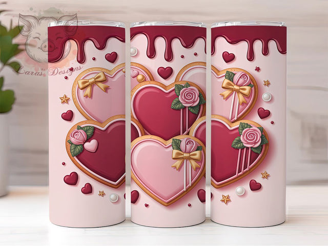 3D Pink Cookie Heart Tumbler, Pink Heart, Valentine Theme, Sweet Love, Romantic Gift, 20Oz Tumbler, Sublimation Wrap Sublimation Lara' s Designs 