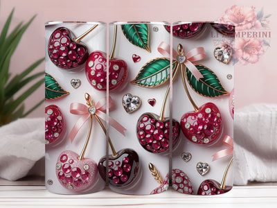 3D Pink Coquette Cherry 20oz Tumbler, Inflated Bow, Pink Coquette, Cherry Theme, 20oz Wrap, Sublimation Design, PNG File Sublimation Li Zamperini 