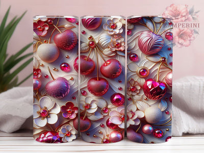 3D Pink Coquette Cherry 20oz Tumbler, Inflated Bow, Pink Coquette, Cherry Theme, 20oz Wrap, Sublimation Design, PNG File Sublimation Li Zamperini 