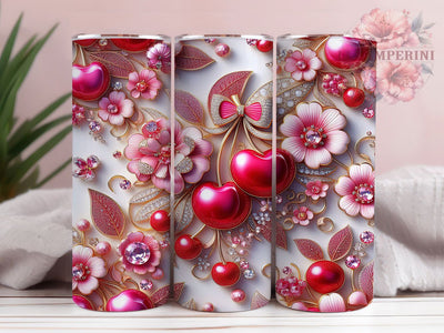 3D Pink Coquette Cherry 20oz Tumbler, Inflated Bow, Pink Coquette, Cherry Theme, 20oz Wrap, Sublimation Design, PNG File Sublimation Li Zamperini 