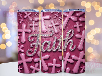 3D Pink Cross Faith 20oz Tumbler, Pink Cross Design, Rhinestone Sublimation PNG, Christian Tumbler Wrap, Inspirational Faith Wrap, 20oz Rhinestone Tumbler, Religious Pink Cross Design Sublimation SvggirlplusArt 