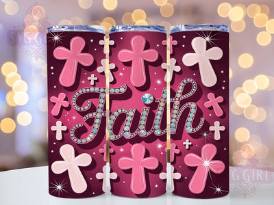 3D Pink Cross Faith 20oz Tumbler, Pink Cross Design, Rhinestone Sublimation PNG, Christian Tumbler Wrap, Inspirational Faith Wrap, 20oz Rhinestone Tumbler, Religious Pink Cross Design Sublimation SvggirlplusArt 