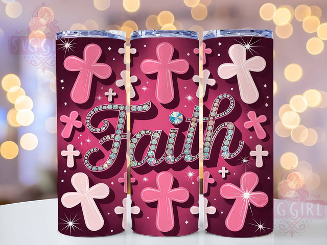 3D Pink Cross Faith 20oz Tumbler, Pink Cross Design, Rhinestone Sublimation PNG, Christian Tumbler Wrap, Inspirational Faith Wrap, 20oz Rhinestone Tumbler, Religious Pink Cross Design Sublimation SvggirlplusArt 