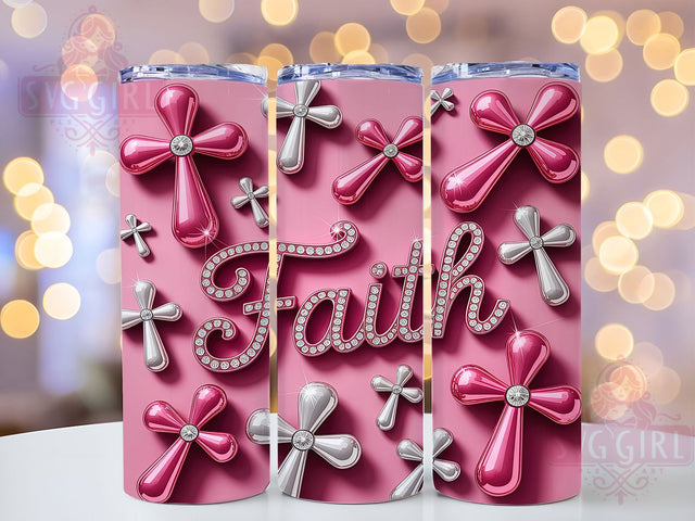 3D Pink Cross Faith 20oz Tumbler, Pink Cross Design, Rhinestone Sublimation PNG, Christian Tumbler Wrap, Inspirational Faith Wrap, 20oz Rhinestone Tumbler, Religious Pink Cross Design Sublimation SvggirlplusArt 