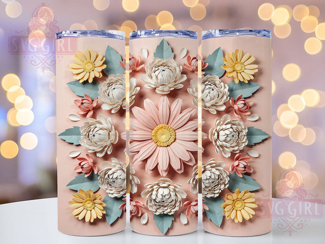 3D Pink Floral Art 20oz Tumbler Wrap, 3D Floral, Pink Theme, Flower Motif, Elegant Design, Whimsical Charm, Skinny Tumbler, Sublimation PNG Sublimation SvggirlplusArt 