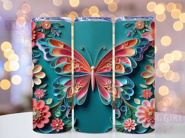 3D Pink Floral Butterfly Tumbler, Floral Tumbler Wrap, 20Oz Sublimation, 3D Butterfly Design, Pink Floral Art, Elegant Tumbler Wrap, Butterfly Printable Sublimation SvggirlplusArt 