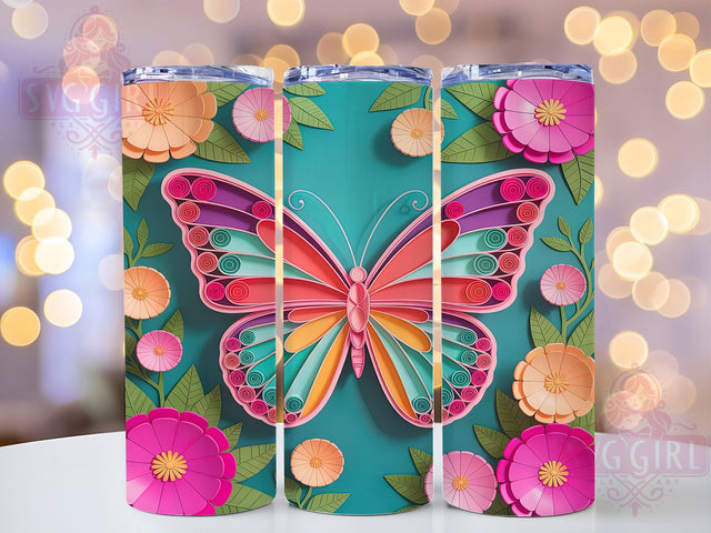 3D Pink Floral Butterfly Tumbler, Floral Tumbler Wrap, 20Oz Sublimation, 3D Butterfly Design, Pink Floral Art, Elegant Tumbler Wrap, Butterfly Printable Sublimation SvggirlplusArt 