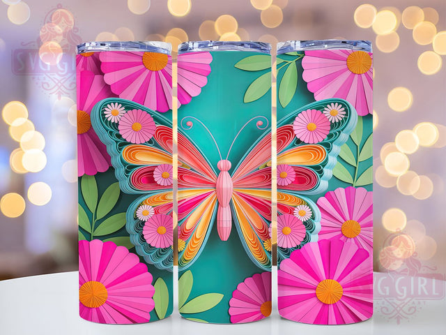 3D Pink Floral Butterfly Tumbler, Floral Tumbler Wrap, 20Oz Sublimation, 3D Butterfly Design, Pink Floral Art, Elegant Tumbler Wrap, Butterfly Printable Sublimation SvggirlplusArt 