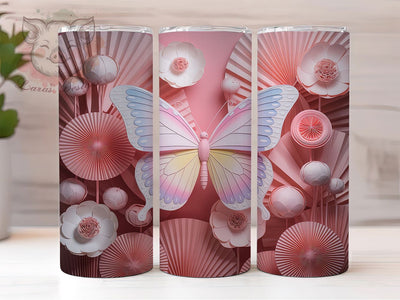 3D Pink Floral Butterfly Tumbler, Pink Butterfly Tumbler, Whimsical Butterfly Wrap, Elegant Floral Wrap, Vibrant Butterfly Wrap, Sublimation Design, Trendy Gift Idea Sublimation Lara' s Designs 