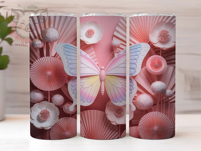 3D Pink Floral Butterfly Tumbler, Pink Butterfly Tumbler, Whimsical Butterfly Wrap, Elegant Floral Wrap, Vibrant Butterfly Wrap, Sublimation Design, Trendy Gift Idea Sublimation Lara' s Designs 