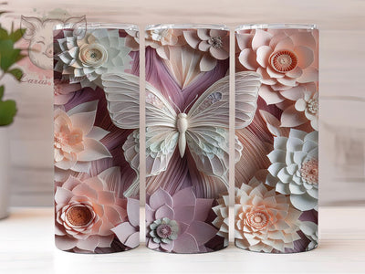 3D Pink Floral Butterfly Tumbler, Pink Butterfly Tumbler, Whimsical Butterfly Wrap, Elegant Floral Wrap, Vibrant Butterfly Wrap, Sublimation Design, Trendy Gift Idea Sublimation Lara' s Designs 
