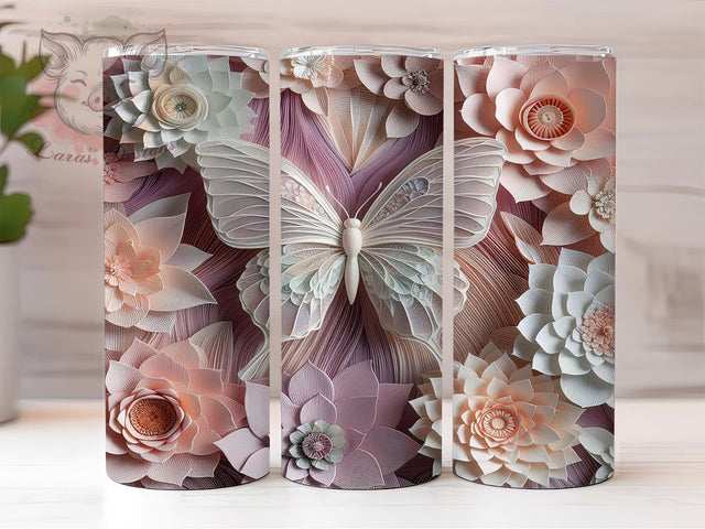3D Pink Floral Butterfly Tumbler, Pink Butterfly Tumbler, Whimsical Butterfly Wrap, Elegant Floral Wrap, Vibrant Butterfly Wrap, Sublimation Design, Trendy Gift Idea Sublimation Lara' s Designs 