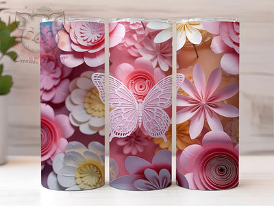 3D Pink Floral Butterfly Tumbler, Pink Butterfly Tumbler, Whimsical Butterfly Wrap, Elegant Floral Wrap, Vibrant Butterfly Wrap, Sublimation Design, Trendy Gift Idea Sublimation Lara' s Designs 