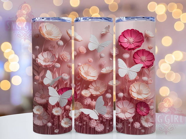 3D Pink Floral Butterfly Tumbler, Pink Floral Art, Elegant Butterfly Graphic, Romantic Flower Pattern, Cute Butterfly Illustration, 20oz Tumbler, Sublimation Design Sublimation SvggirlplusArt 