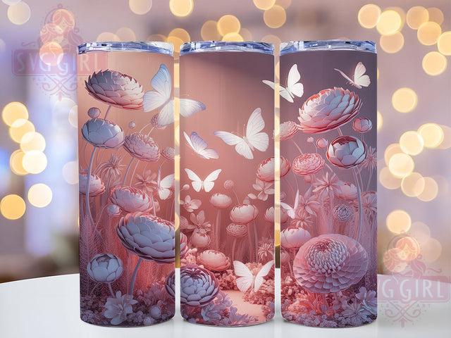 3D Pink Floral Butterfly Tumbler, Pink Floral Art, Elegant Butterfly Graphic, Romantic Flower Pattern, Cute Butterfly Illustration, 20oz Tumbler, Sublimation Design Sublimation SvggirlplusArt 