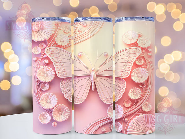 3D Pink Floral Butterfly Tumbler, Pink Floral Design, Butterfly Flower Pattern, 20Oz Sublimation Wrap, Puffy Butterfly Texture, Pink Floral Aesthetic, Tumbler Sublimation Sublimation SvggirlplusArt 