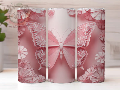 3D Pink Floral Butterfly Tumbler, Pink Floral, Glitter Wrap, Sublimation Art, 20oz Tumbler, Elegant Theme, Nature Style Sublimation Lara' s Designs 