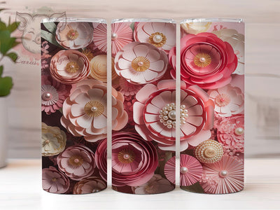 3D Pink Floral Garden Tumbler, Pink Flower Wrap, 20Oz Skinny Tumbler, Elegant Bloom Sublimation, Vibrant Garden Design, Nature-Inspired Tumbler, Soft Pastel Wrap Sublimation Lara' s Designs 