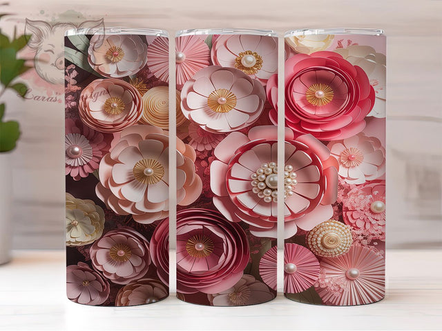3D Pink Floral Garden Tumbler, Pink Flower Wrap, 20Oz Skinny Tumbler, Elegant Bloom Sublimation, Vibrant Garden Design, Nature-Inspired Tumbler, Soft Pastel Wrap Sublimation Lara' s Designs 