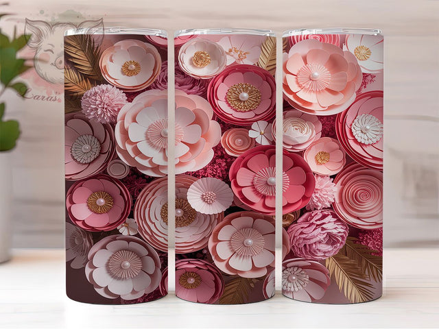 3D Pink Floral Garden Tumbler, Pink Flower Wrap, 20Oz Skinny Tumbler, Elegant Bloom Sublimation, Vibrant Garden Design, Nature-Inspired Tumbler, Soft Pastel Wrap Sublimation Lara' s Designs 