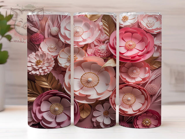 3D Pink Floral Garden Tumbler, Pink Flower Wrap, 20Oz Skinny Tumbler, Elegant Bloom Sublimation, Vibrant Garden Design, Nature-Inspired Tumbler, Soft Pastel Wrap Sublimation Lara' s Designs 