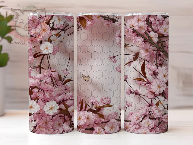 3D Pink Floral Honey Bee Tumbler, Honeycomb Tumbler, Whimsical Bee Wrap, Pink Floral Wrap, Vibrant Honey Wrap, Sublimation Design, Trendy Gift Idea Sublimation Lara' s Designs 