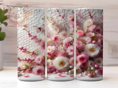 3D Pink Floral Honey Bee Tumbler, Honeycomb Tumbler, Whimsical Bee Wrap, Pink Floral Wrap, Vibrant Honey Wrap, Sublimation Design, Trendy Gift Idea Sublimation Lara' s Designs 