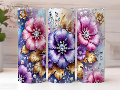 3D Pink Floral Pearls 20oz Holographic Tumbler Wrap, Holographic Tumbler Design, Elegant Pearl Floral Sublimation, Shimmer Pink Flowers 20oz Wrap, Seamless Holographic Tumbler Sublimation Lara' s Designs 