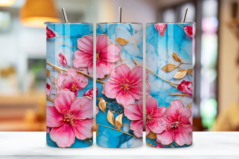 3D Pink Flower Tumbler Wrap | Seamless Tumbler Wrap Sublimation FloridPrintables 