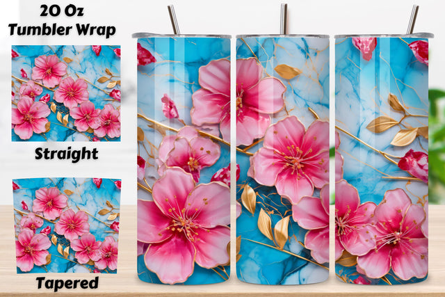 3D Pink Flower Tumbler Wrap | Seamless Tumbler Wrap Sublimation FloridPrintables 