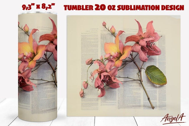 3D pink flowers PNG / flower tumbler wrap / floral tumbler Sublimation Angelina Semenova 