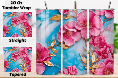 3D pink flowers tumbler wrap | 3D tumbler sublimation, 3D Pink Cute Floral Tumbler Wrap Bundle Flower 3D Tumbler Wrap, Tumbler Wrap Png Bundle, 20oz Tumbler Sublimation Sublimation FloridPrintables 