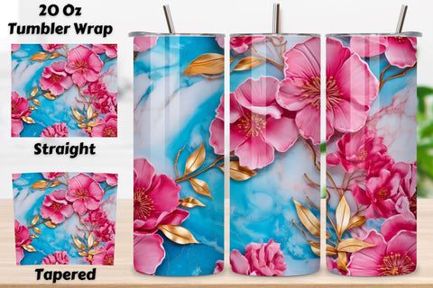 3D pink flowers tumbler wrap | 3D tumbler sublimation, 3D Pink Cute Floral Tumbler Wrap Bundle Flower 3D Tumbler Wrap, Tumbler Wrap Png Bundle, 20oz Tumbler Sublimation Sublimation FloridPrintables 