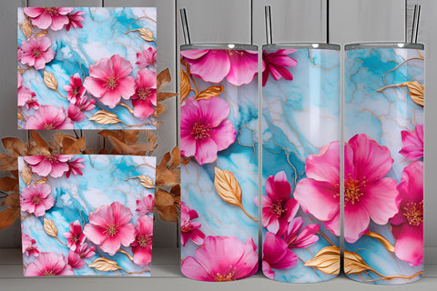 3D pink flowers tumbler wrap | 3D tumbler sublimation, 3D Pink Cute Floral Tumbler Wrap Bundle Flower 3D Tumbler Wrap, Tumbler Wrap Png Bundle, 20oz Tumbler Sublimation Sublimation FloridPrintables 