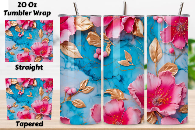 3D pink flowers tumbler wrap | 3D tumbler sublimation, 3D Pink Cute Floral Tumbler Wrap Bundle Flower 3D Tumbler Wrap, Tumbler Wrap Png Bundle, 20oz Tumbler Sublimation Sublimation FloridPrintables 