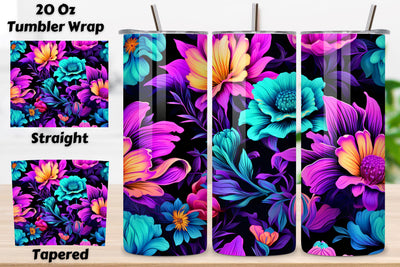 3D Pink Flowers Tumbler Wrap | Neon Paradise Garden Sublimation FloridPrintables 