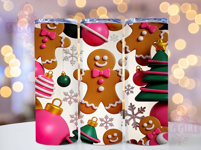 3D Pink Gingerbread Christmas Tumbler, 3D Puffy Holiday Wrap, Cute Gingerbread Mug Design, Sublimation Wrap, Festive Drinkware, Sweet Winter Gift, Sparkly Christmas Cup Sublimation SvggirlplusArt 