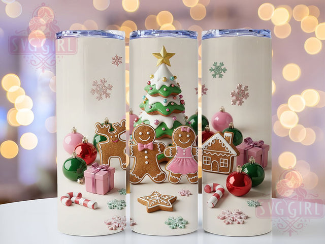 3D Pink Gingerbread Christmas Tumbler, 3D Puffy Holiday Wrap, Cute Gingerbread Mug Design, Sublimation Wrap, Festive Drinkware, Sweet Winter Gift, Sparkly Christmas Cup Sublimation SvggirlplusArt 