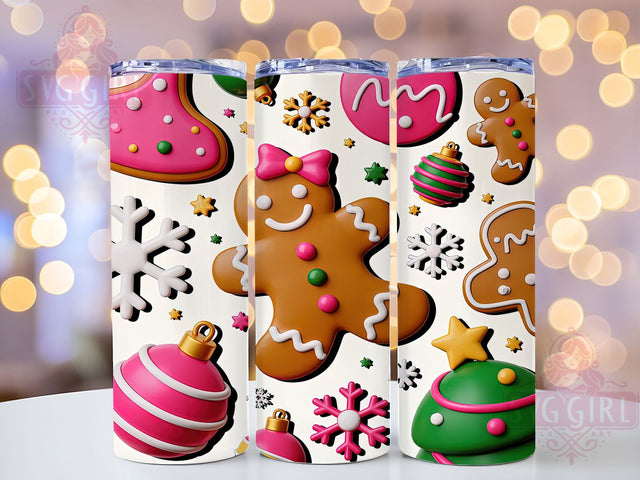 3D Pink Gingerbread Christmas Tumbler, 3D Puffy Holiday Wrap, Cute Gingerbread Mug Design, Sublimation Wrap, Festive Drinkware, Sweet Winter Gift, Sparkly Christmas Cup Sublimation SvggirlplusArt 