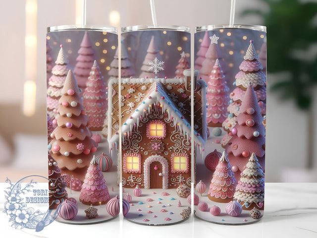 3D Pink Gingerbread House Tumbler, Pink Christmas Wrap, 20oz Tumbler Sublimation, Festive Gingerbread Design, Cute Pink Holiday Sublimation, Sweet Christmas Tumbler, Cozy Winter Wrap Sublimation ToriDesigns 