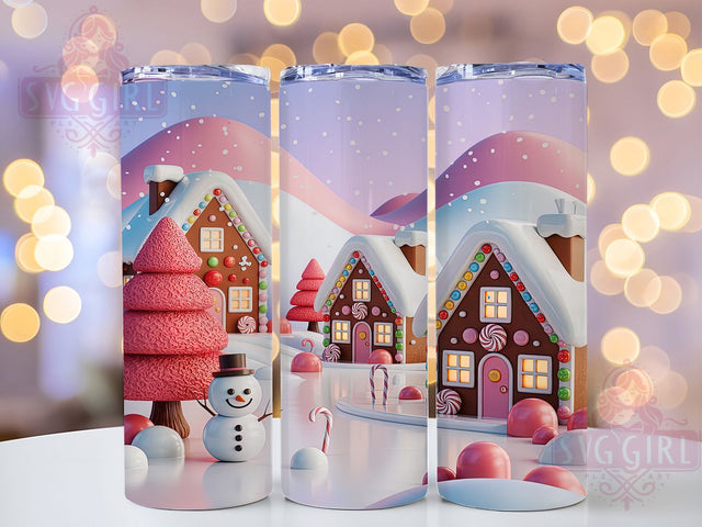 3D Pink Gingerbread Village Tumbler, Pink Christmas Design, Festive Cookie House Art, Cute Holiday Graphic, Whimsical Christmas Pattern, 20oz Tumbler, Sublimation Design Sublimation SvggirlplusArt 