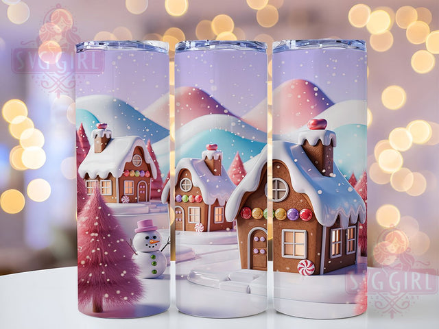 3D Pink Gingerbread Village Tumbler, Pink Christmas Design, Festive Cookie House Art, Cute Holiday Graphic, Whimsical Christmas Pattern, 20oz Tumbler, Sublimation Design Sublimation SvggirlplusArt 