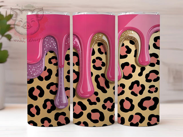 3D Pink Glitter Leopard Tumbler, Inflated Leopard, Puffy Animal Print, Glam Tumbler, Bold Pink Design, 20oz Tumbler, Sublimation Design Sublimation Lara' s Designs 