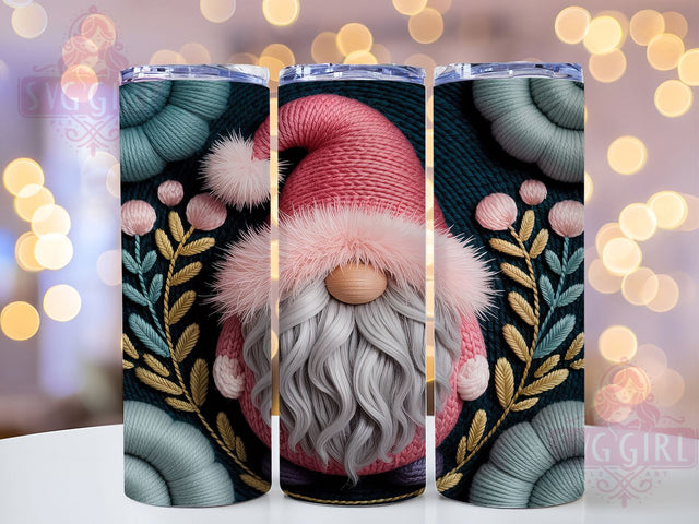 3D Pink Gnome Christmas Tumbler, Winter Embroidery Sublimation Design, Cute Gnome Christmas Wrap, 20oz Skinny Tumbler Wrap, Cozy Holiday Drinkware, Festive Pink Gnome Wrap, Textured Christmas Sublimation Sublimation SvggirlplusArt 