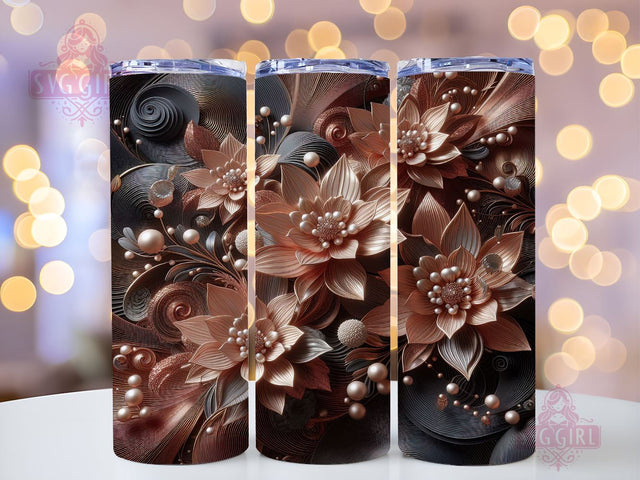 3D Pink Gold Flowers and Pearls 20oz Tumbler Wrap Sublimation Design, Straight Tapered Tumbler Wrap, Pink Gold Flowers Tumbler Png, Instant Digital Download Sublimation SvggirlplusArt 